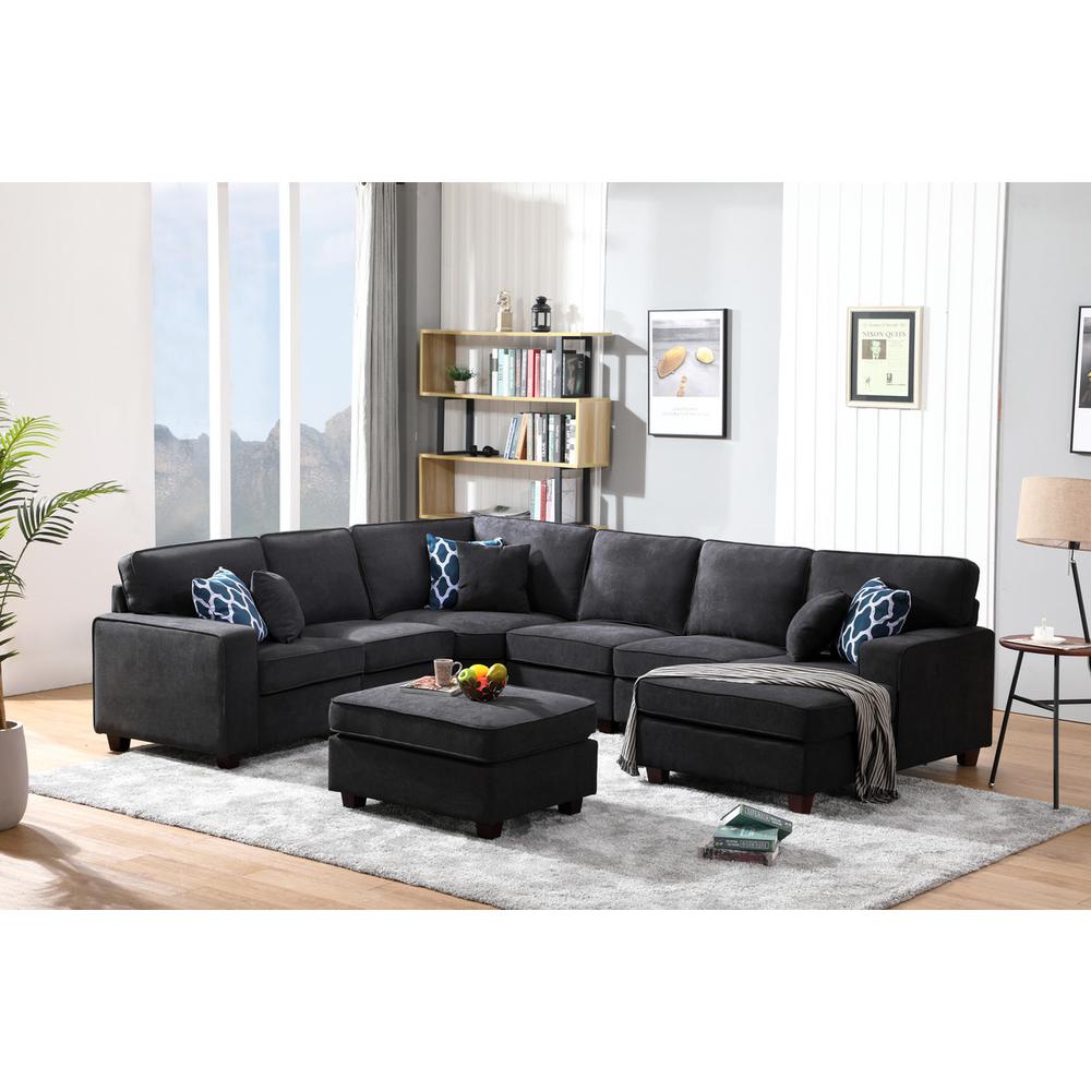 Jocelyn Dark Gray Woven 7Pc Modular L-Shape Sectional Sofa Chaise and Ottoman By Lilola Home | Sofas | Modishstore