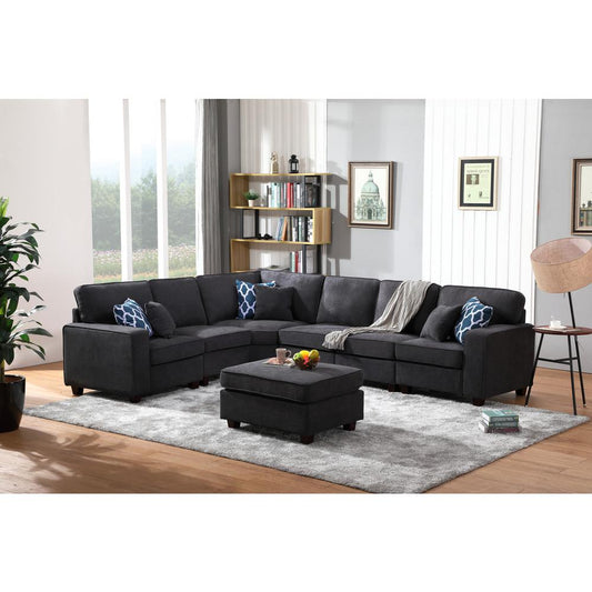 Jocelyn Dark Gray Woven 7Pc Modular L-Shape Sectional Sofa with Ottoman By Lilola Home | Sofas | Modishstore