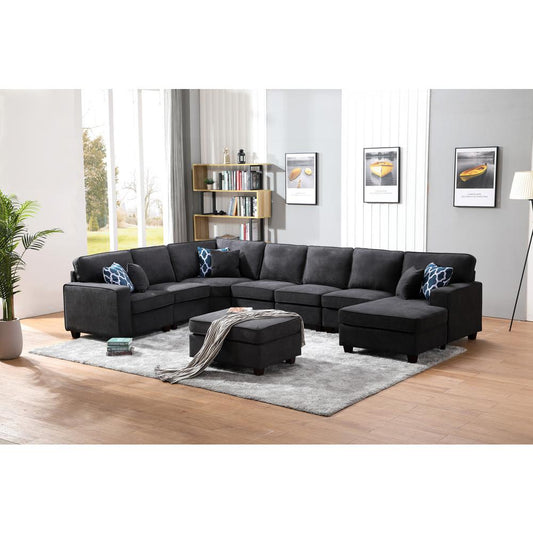 Jocelyn Dark Gray Woven 8Pc Modular L-Shape Sectional Sofa Chaise and Ottoman By Lilola Home | Sofas | Modishstore