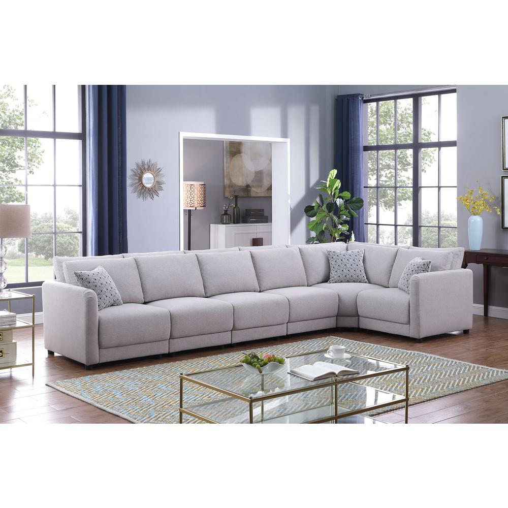 Penelope Light Gray Linen Fabric Reversible 6PC Modular Sectional Sofa with Pillows By Lilola Home | Sofas | Modishstore-3