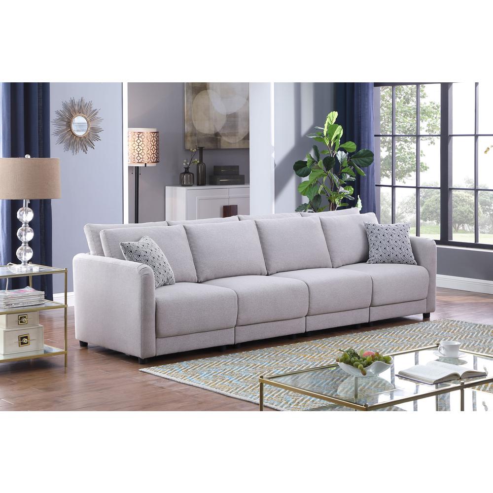 Penelope Light Gray Linen Fabric 4-Seater Sofa with Pillows By Lilola Home | Sofas | Modishstore-3