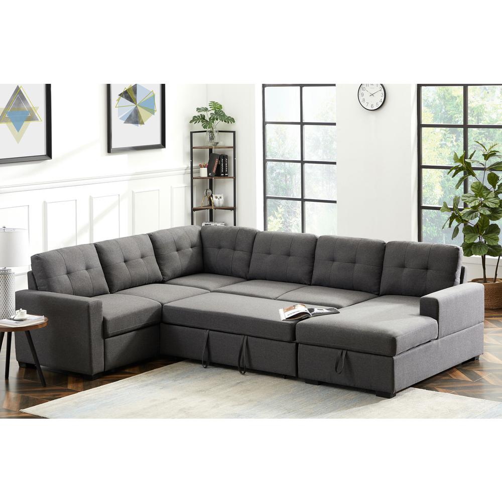 Selene Dark Gray Linen Fabric Sleeper Sectional Sofa with Storage Chaise By Lilola Home | Sofas | Modishstore-3