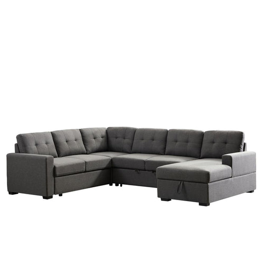 Selene Dark Gray Linen Fabric Sleeper Sectional Sofa with Storage Chaise By Lilola Home | Sofas | Modishstore