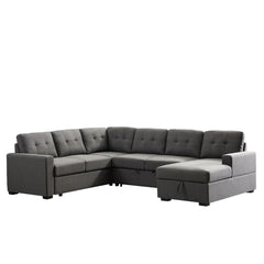 Selene Dark Gray Linen Fabric Sleeper Sectional Sofa with Storage Chaise By Lilola Home