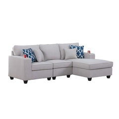 Cooper Light Gray Linen Sectional Sofa Chaise with Cupholder By Lilola Home