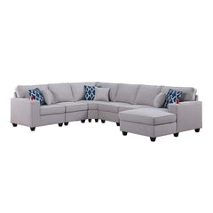 Cooper Light Gray Linen 6Pc Modular Sectional Sofa Chaise with Cupholder By Lilola Home