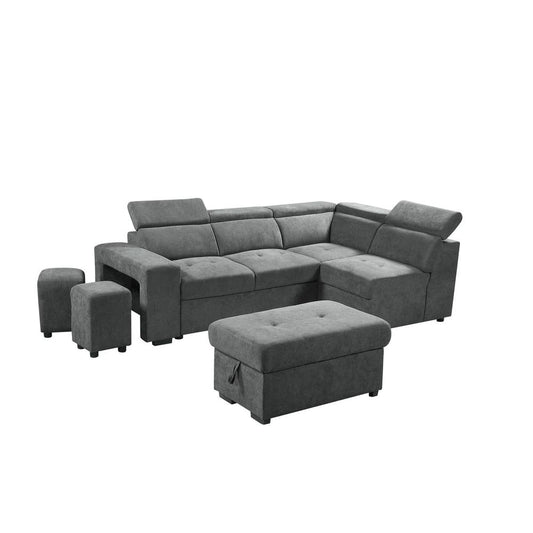 Henrik Light Gray Sleeper Sectional Sofa with Storage Ottoman and 2 Stools By Lilola Home | Sofas | Modishstore