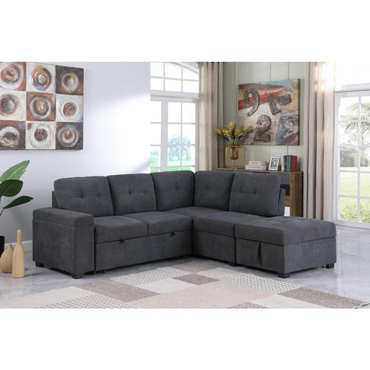 Sadie Dark Gray Woven Fabric Sleeper Sectional Sofa with Storage Ottoman, Storage Arm By Lilola Home | Sofas | Modishstore