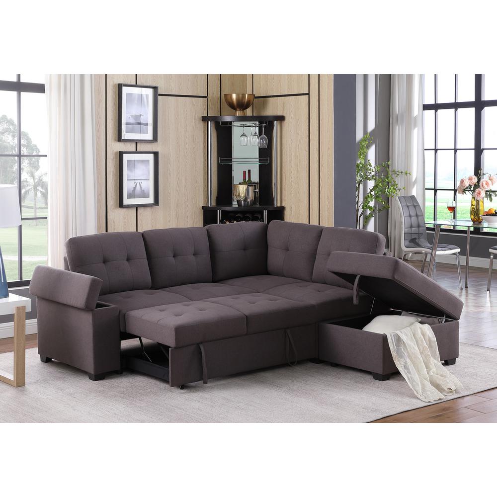 Katie Brown Linen Sleeper Sectional Sofa with Storage Ottoman, Storage Arm By Lilola Home | Sofas | Modishstore-4