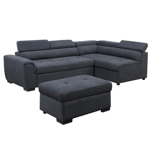 Haris Dark Gray Fabric Sleeper Sofa Sectional with Adjustable Headrest and Storage Ottoman By Lilola Home | Sofas | Modishstore