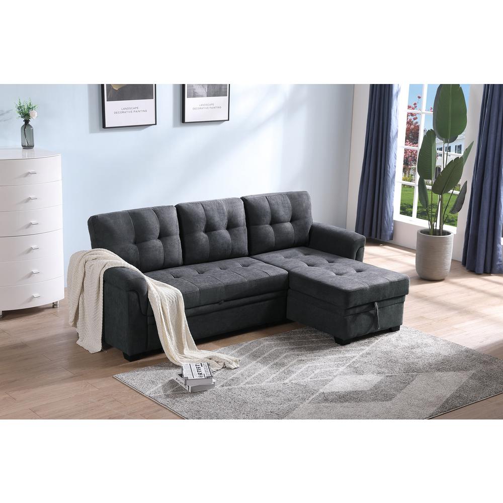 Lucca Dark Gray Fabric Reversible Sectional Sleeper Sofa Chaise with Storage By Lilola Home | Sofas | Modishstore