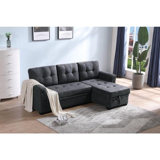 Connor Dark Gray Fabric Reversible Sectional Sleeper Sofa Chaise with Storage By Lilola Home | Sofas | Modishstore