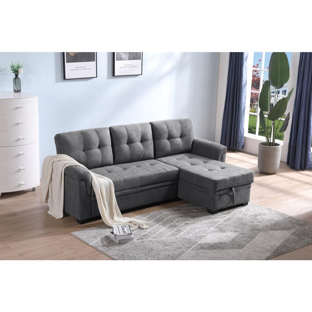 Lucca Dark Gray Fabric Reversible Sectional Sleeper Sofa Chaise with Storage By Lilola Home | Sofas | Modishstore-10