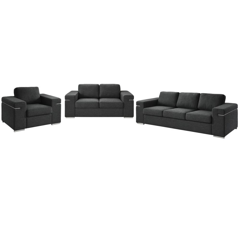Gianna Black Linen Fabric Sofa Loveseat and Chair Living Room Set By Lilola Home | Sofas | Modishstore-2