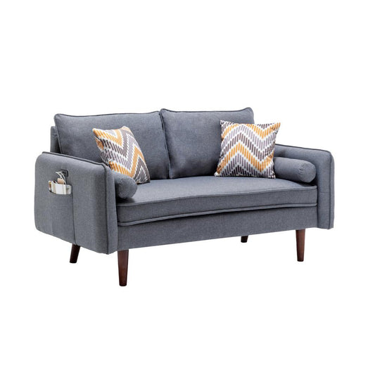 Lana Mid-Century Modern Gray Linen Loveseat Couch with USB Charging Ports & Pillows By Lilola Home | Loveseats | Modishstore