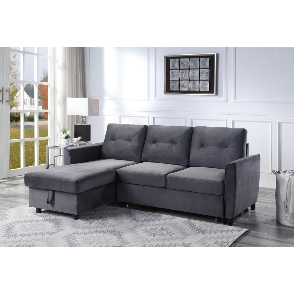 Hudson Dark Gray Velvet Reversible Sleeper Sectional Sofa with Storage Chaise By Lilola Home | Sofas | Modishstore-2