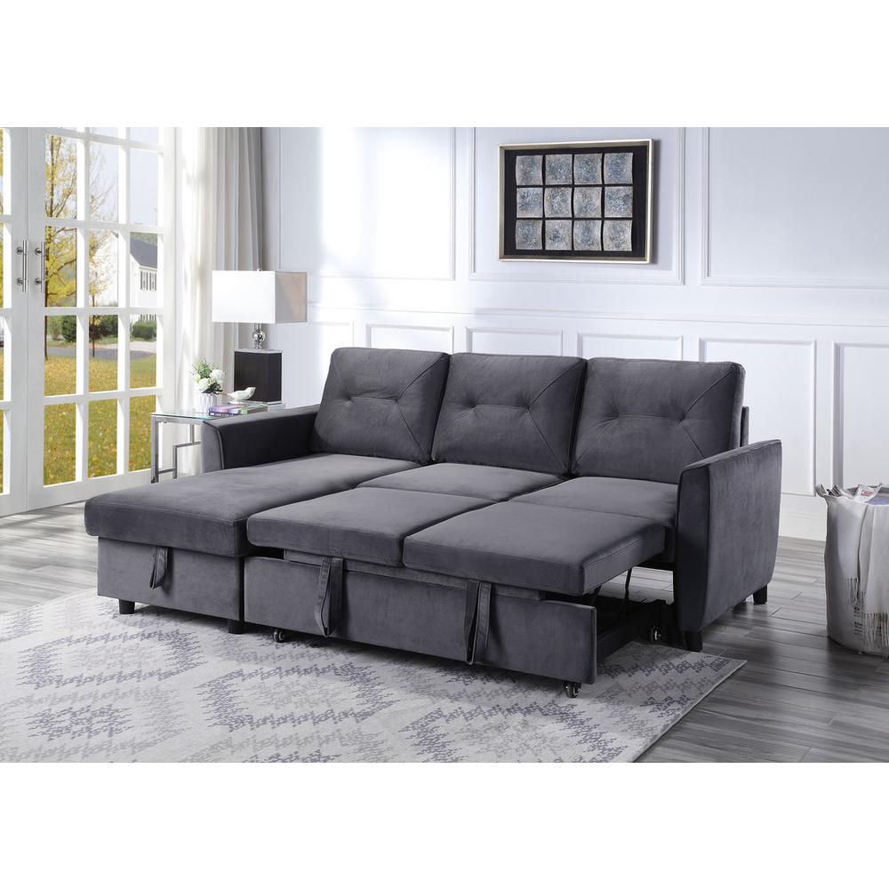 Hudson Dark Gray Velvet Reversible Sleeper Sectional Sofa with Storage Chaise By Lilola Home | Sofas | Modishstore-3