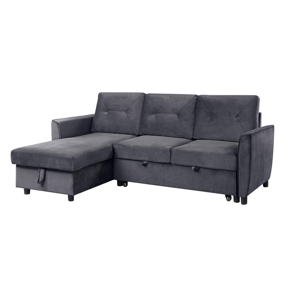 Hudson Dark Gray Velvet Reversible Sleeper Sectional Sofa with Storage Chaise By Lilola Home | Sofas | Modishstore