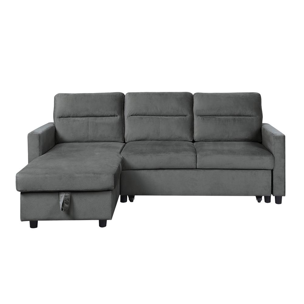 Ivy Dark Gray Velvet Reversible Sleeper Sectional Sofa with Storage Chaise and Side Pocket By Lilola Home | Sofas | Modishstore-5