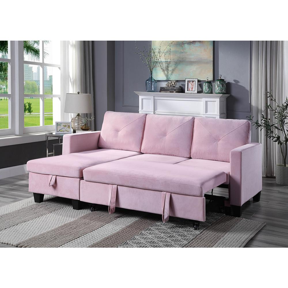Nova Pink Velvet Reversible Sleeper Sectional Sofa with Storage Chaise By Lilola Home | Sofas | Modishstore-3