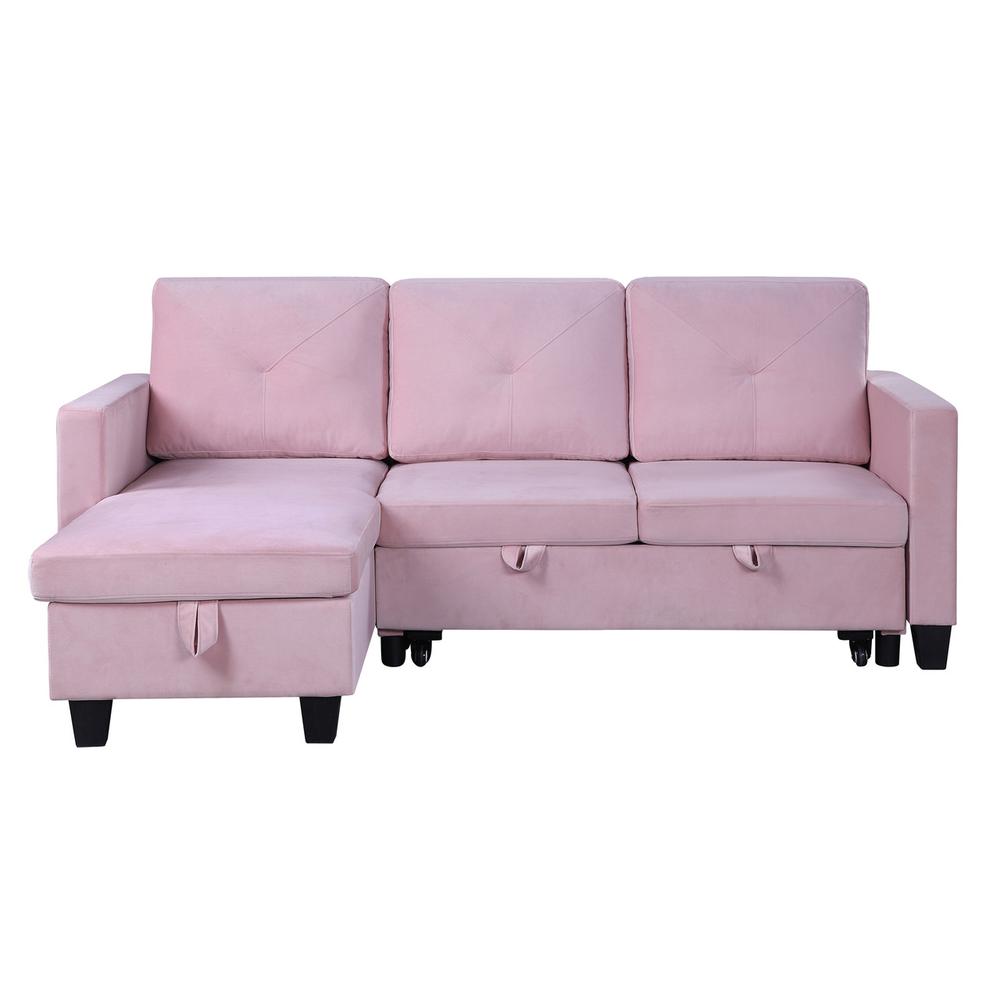 Nova Pink Velvet Reversible Sleeper Sectional Sofa with Storage Chaise By Lilola Home | Sofas | Modishstore-4