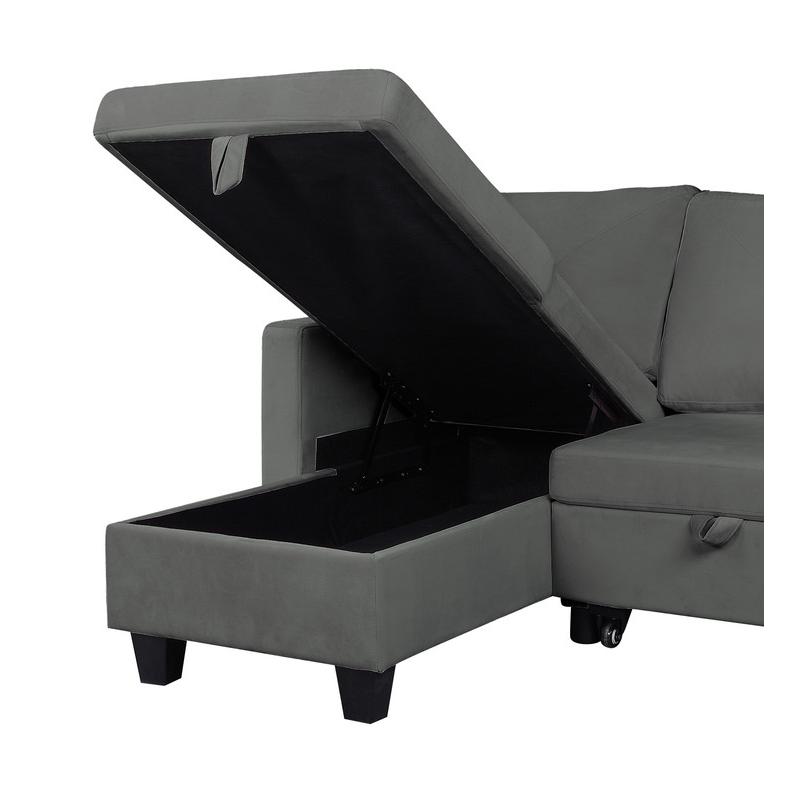 Nova Dark Gray Velvet Reversible Sleeper Sectional Sofa with Storage Chaise By Lilola Home | Sofas | Modishstore-3