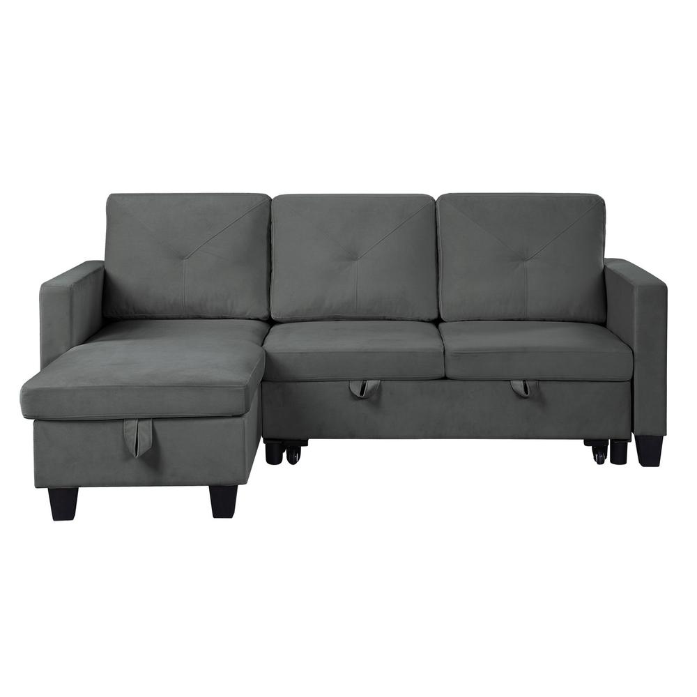 Nova Dark Gray Velvet Reversible Sleeper Sectional Sofa with Storage Chaise By Lilola Home | Sofas | Modishstore-4