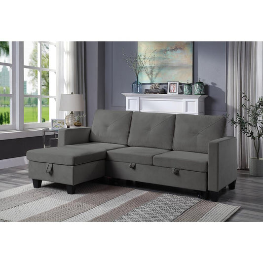Nova Dark Gray Velvet Reversible Sleeper Sectional Sofa with Storage Chaise By Lilola Home | Sofas | Modishstore
