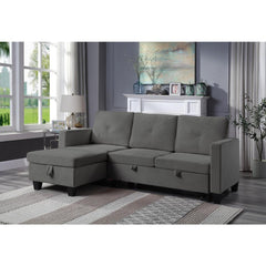 Nova Dark Gray Velvet Reversible Sleeper Sectional Sofa with Storage Chaise By Lilola Home