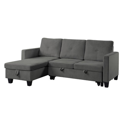 Nova Dark Gray Velvet Reversible Sleeper Sectional Sofa with Storage Chaise By Lilola Home | Sofas | Modishstore-2