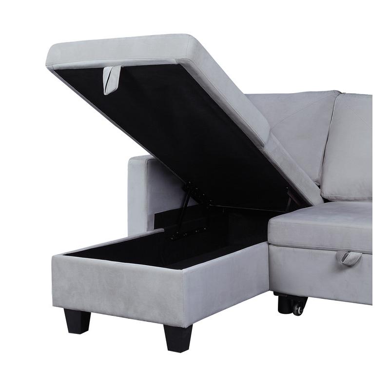 Nova Dark Gray Velvet Reversible Sleeper Sectional Sofa with Storage Chaise By Lilola Home | Sofas | Modishstore-8