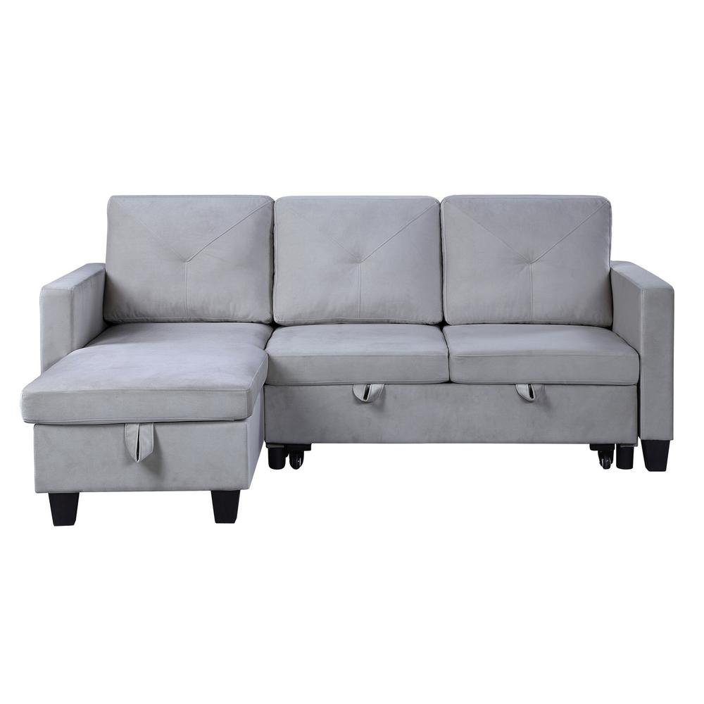 Nova Dark Gray Velvet Reversible Sleeper Sectional Sofa with Storage Chaise By Lilola Home | Sofas | Modishstore-9