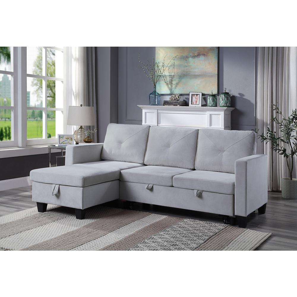 Nova Dark Gray Velvet Reversible Sleeper Sectional Sofa with Storage Chaise By Lilola Home | Sofas | Modishstore-6