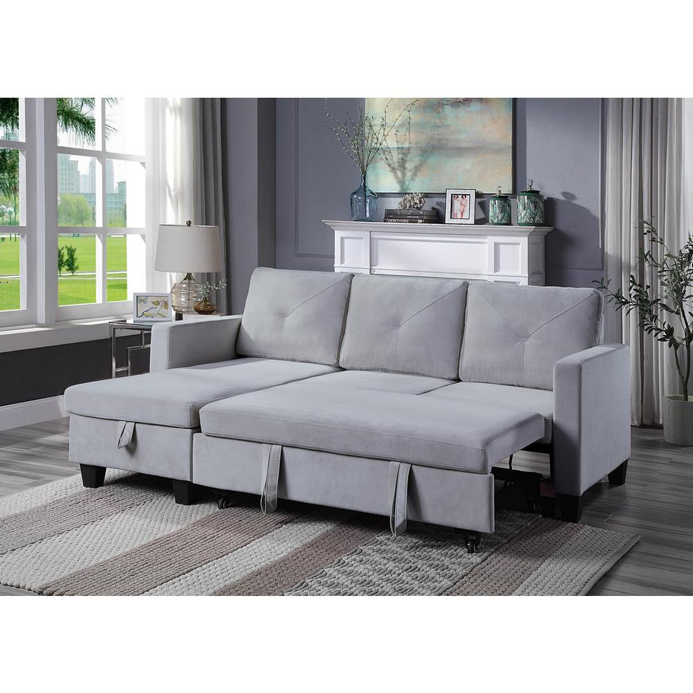 Nova Dark Gray Velvet Reversible Sleeper Sectional Sofa with Storage Chaise By Lilola Home | Sofas | Modishstore-10