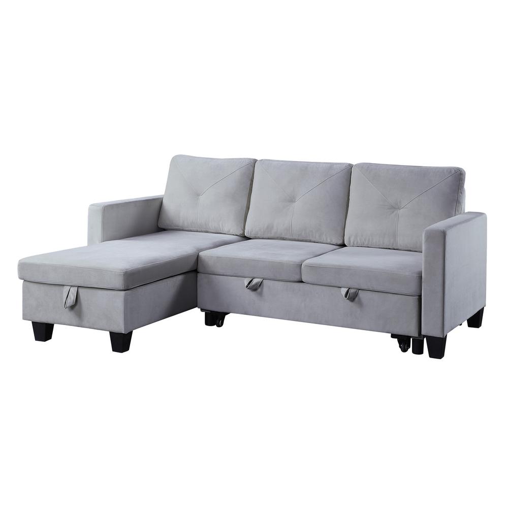 Nova Dark Gray Velvet Reversible Sleeper Sectional Sofa with Storage Chaise By Lilola Home | Sofas | Modishstore-7