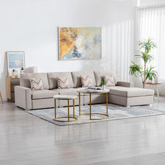 Nolan Beige Linen Fabric 4 Pc Reversible Sectional Sofa Chaise with Pillows and Interchangeable Legs By Lilola Home