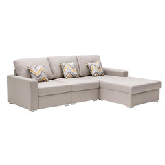 Nolan Beige Linen Fabric 3 Pc Reversible Sectional Sofa Chaise with Pillows and Interchangeable Legs By Lilola Home