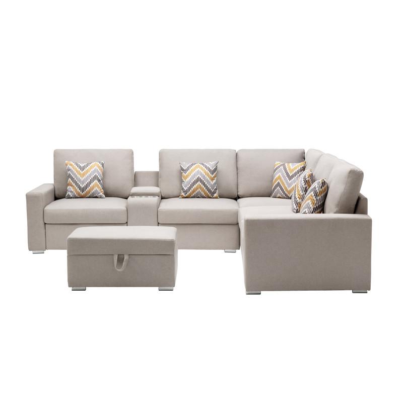 Nolan Beige Linen Fabric 7Pc Reversible Sectional Sofa By Lilola Home | Sofas | Modishstore-3
