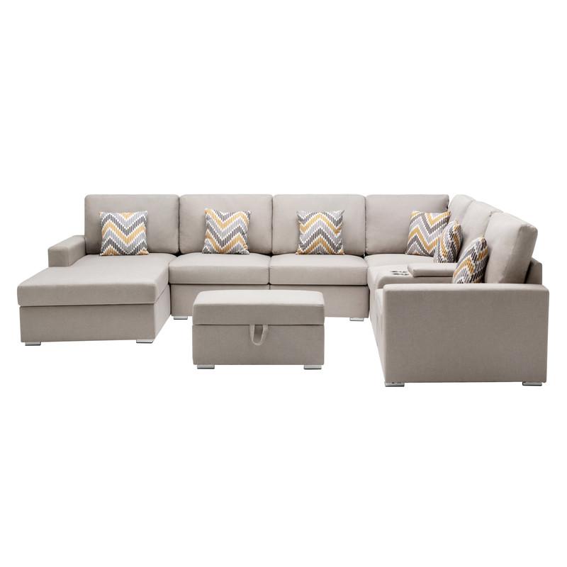 Nolan Beige Linen Fabric 8Pc Reversible Chaise Sectional Sofa By Lilola Home | Sofas | Modishstore-3