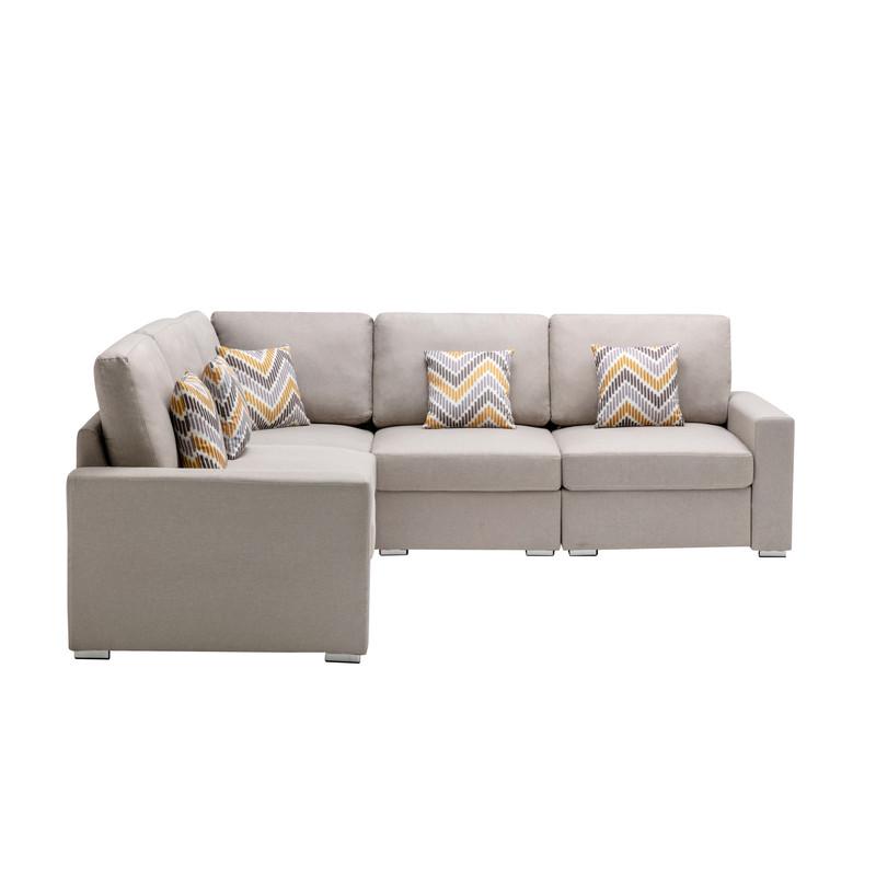 Nolan Beige Linen Fabric 5Pc Reversible Sectional Sofa with Pillows and Interchangeable Legs By Lilola Home | Sofas | Modishstore-3