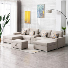 Nolan Beige Linen Fabric 6Pc Double Chaise Sectional Sofa By Lilola Home