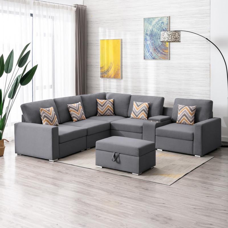 Nolan Beige Linen Fabric 7Pc Reversible Sectional Sofa By Lilola Home | Sofas | Modishstore-4