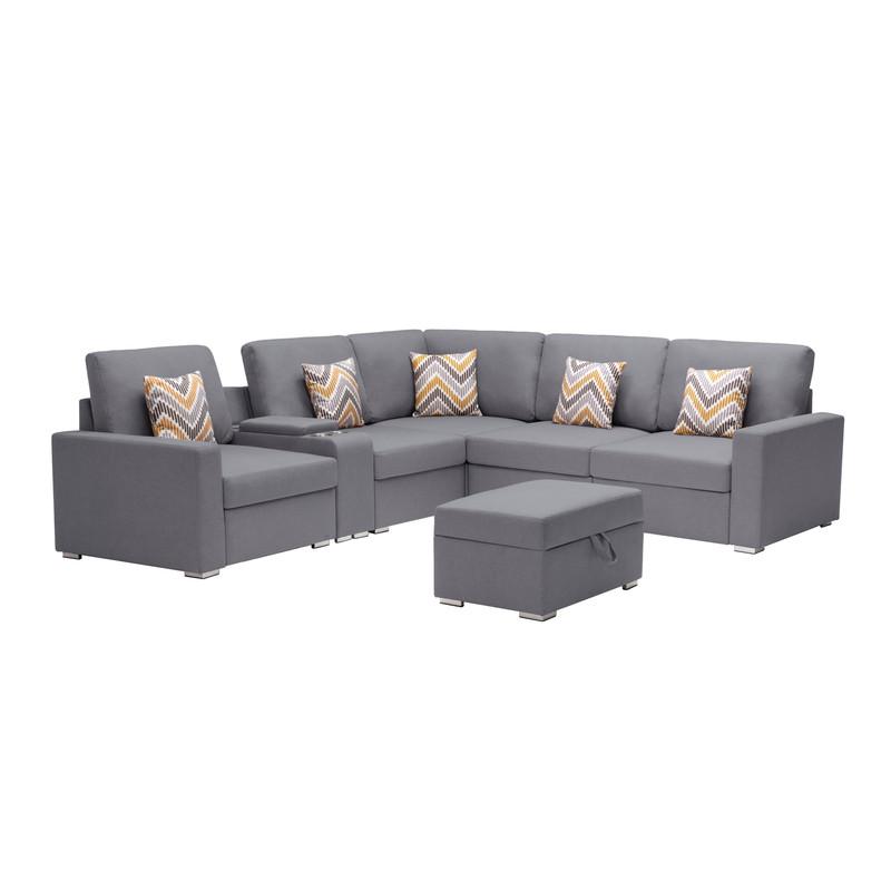Nolan Beige Linen Fabric 7Pc Reversible Sectional Sofa By Lilola Home | Sofas | Modishstore-6