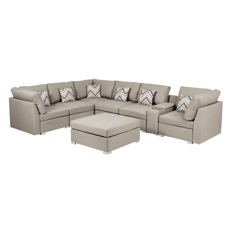 Amira Beige Fabric Reversible Modular Sectional Sofa with USB Console and Ottoman By Lilola Home | Sofas | Modishstore-2