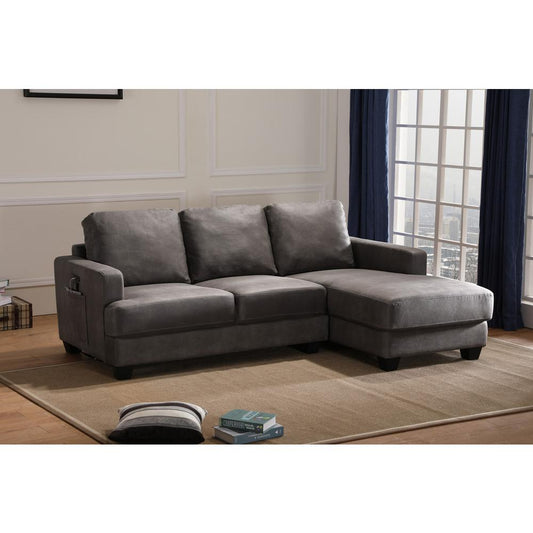 Caleb Gray Fabric Sectional Sofa Chaise with USB Charger and Tablet Pocket By Lilola Home | Sofas | Modishstore
