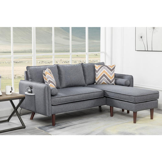 Mia Gray Sectional Sofa Chaise with USB Charger & Pillows By Lilola Home | Sofas | Modishstore