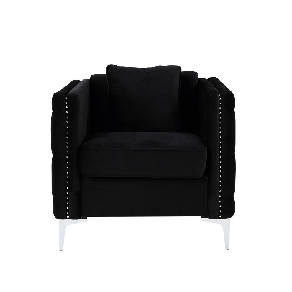 Bayberry Black Velvet Chair with 1 Pillow By Lilola Home | Lounge Chairs | Modishstore-3