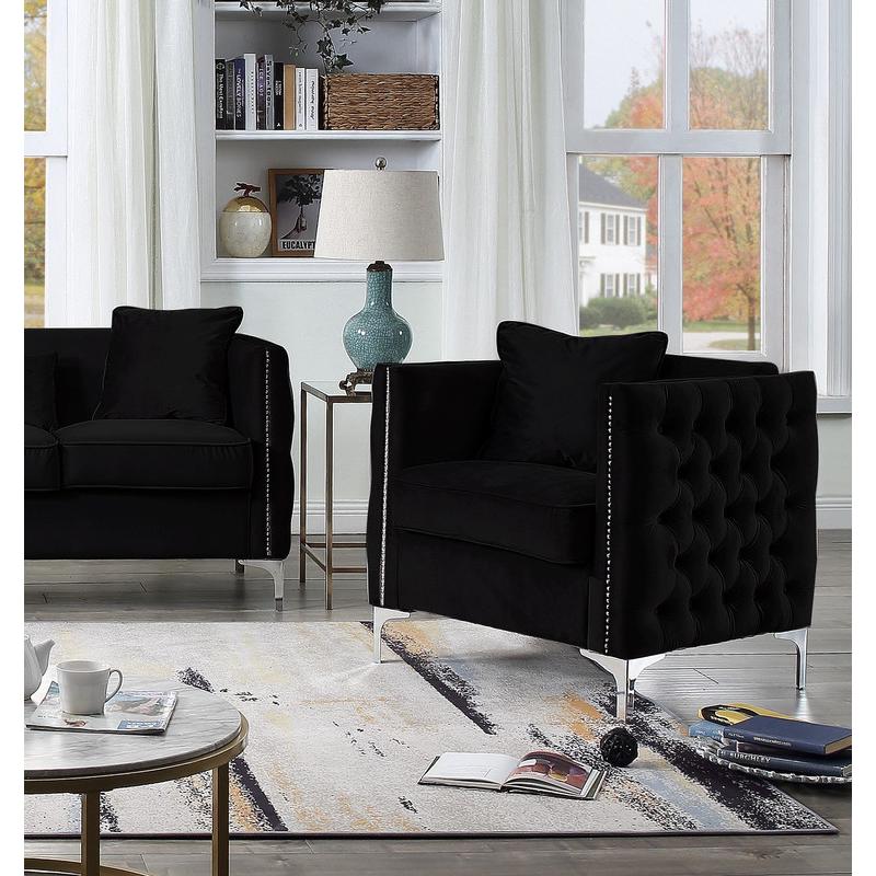Bayberry Black Velvet Sofa Loveseat Chair Living Room Set By Lilola Home | Sofas | Modishstore-4