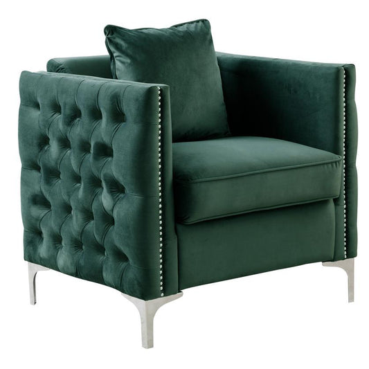 Bayberry Green Velvet Chair with 1 Pillow By Lilola Home | Armchairs | Modishstore