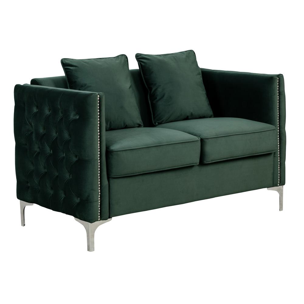 Bayberry Green Velvet Loveseat with 2 Pillows By Lilola Home | Loveseats | Modishstore